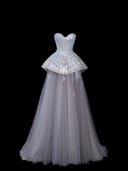 Elegant Ball Gown Strapless Multi Colors Tulle Lace Tops Formal Fancy Long Evening Dresses Dinner Outfits Classy Party Gowns AS613