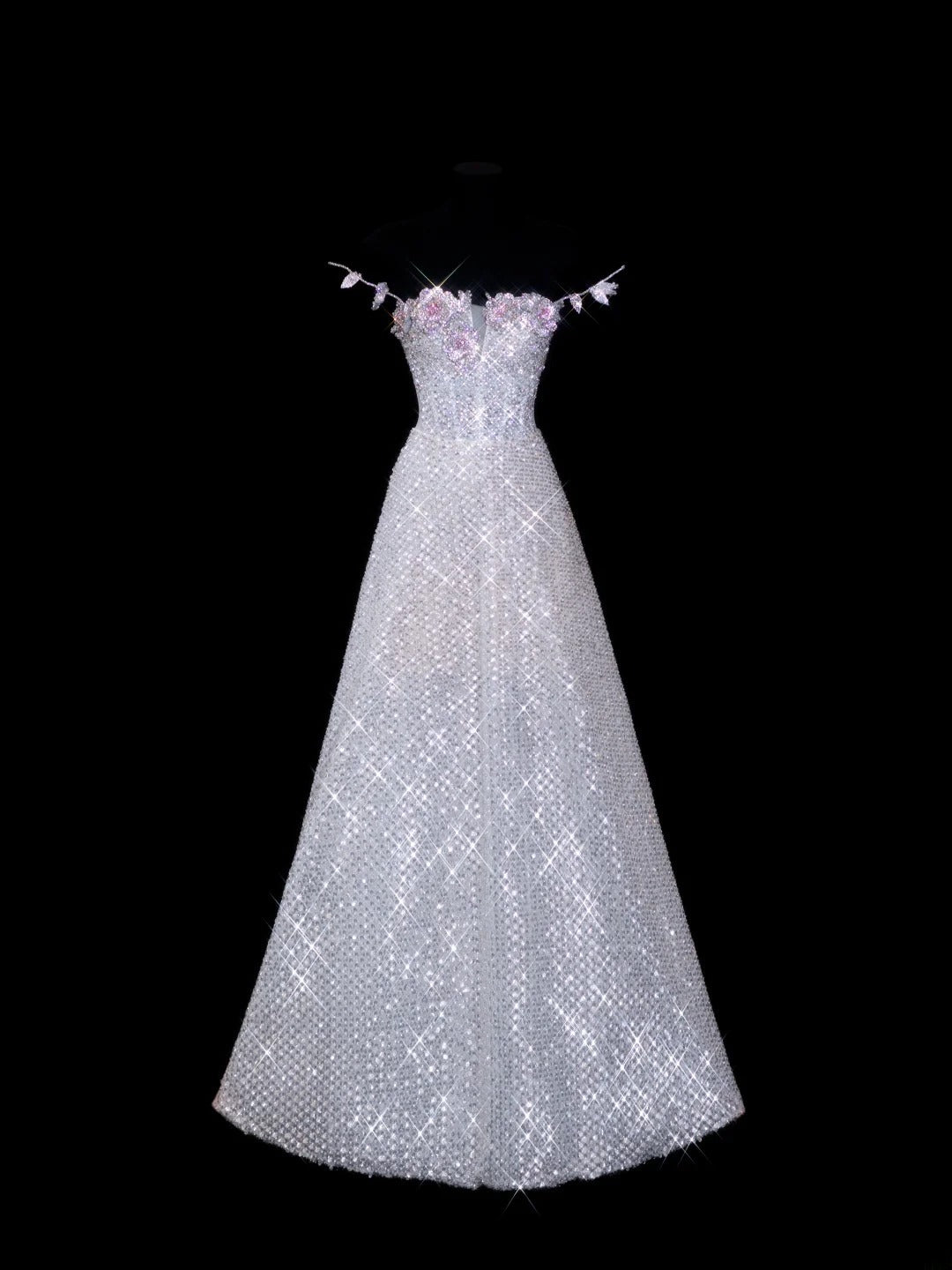 Elegantes, langes, weißes Paillettenkleid in A-Linie mit Spaghettiträgern – perfekt für festliche Anlässe wie Abschlussball, Dinner oder Party (Modell AS614).