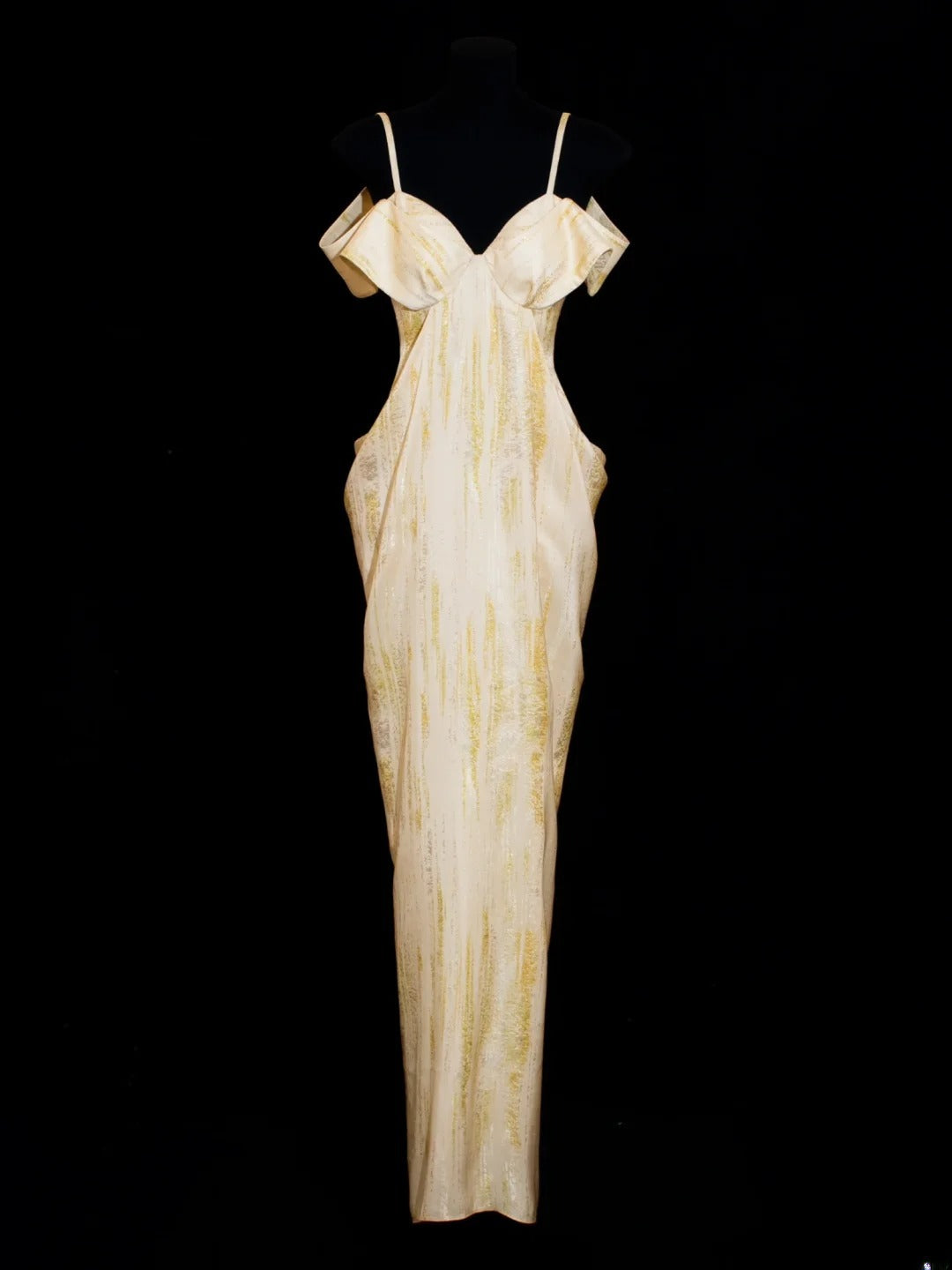 Elegantes, langes, gelbes Etuikleid mit Spaghettiträgern – formelles Abendkleid für festliche Anlässe und Dinnerpartys AS619