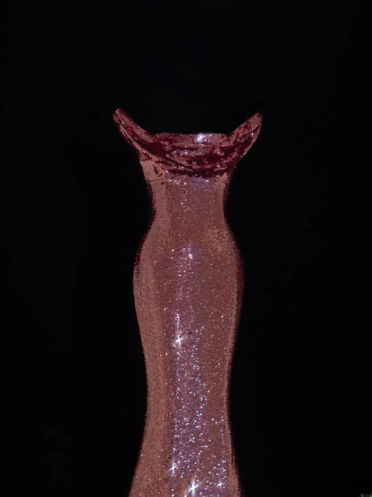 Elegantes, schulterfreies, pinkfarbenes Paillettenkleid im Meerjungfrauenstil – formelles, langes Abendkleid, elegantes Partykleid AS621