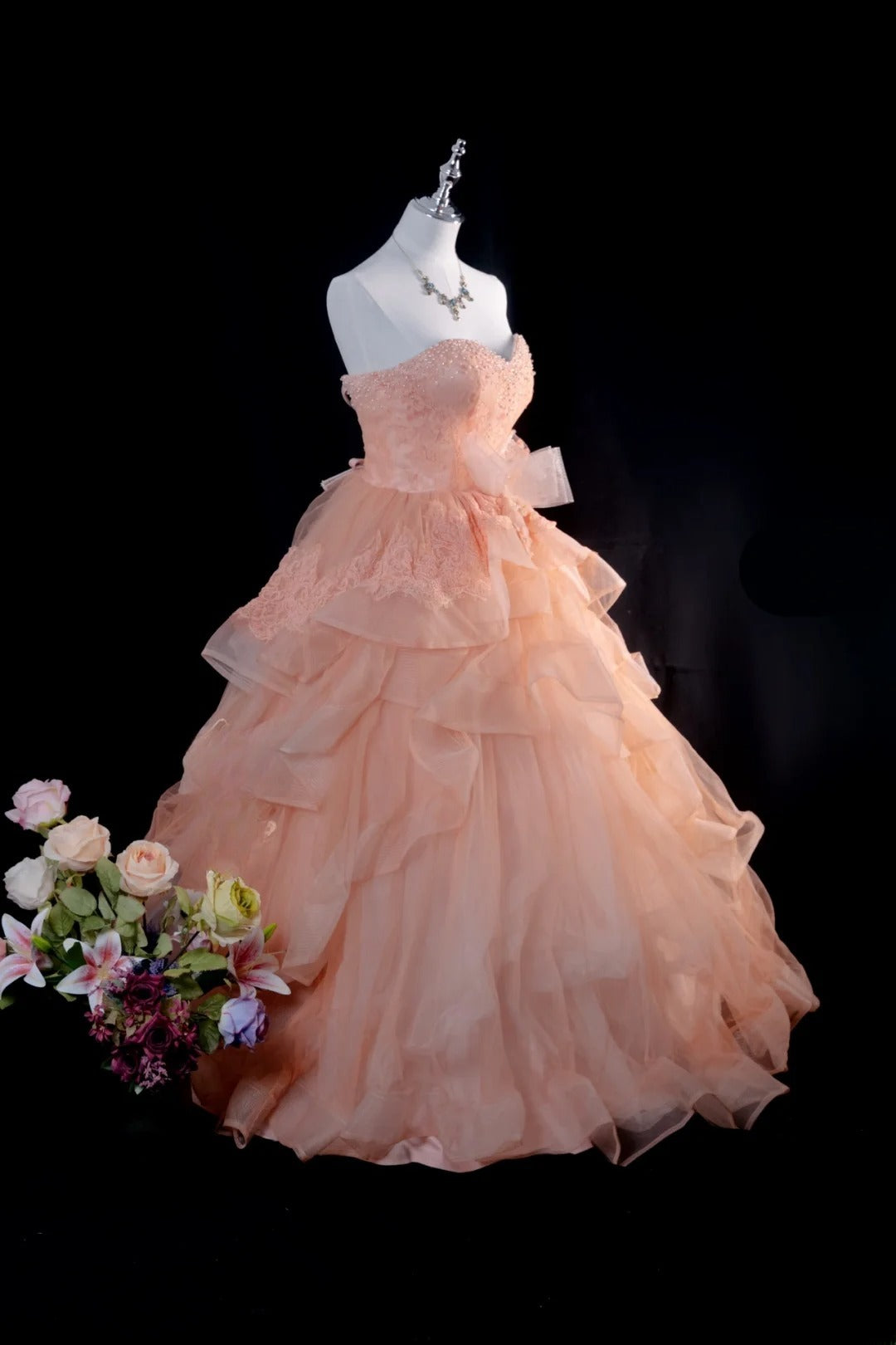 Pretty Ball Gown Blush Pink Quinceanera Dresses With Tiered For Sweet 15 Anos Celebration Birthday Formal Gown RB8789