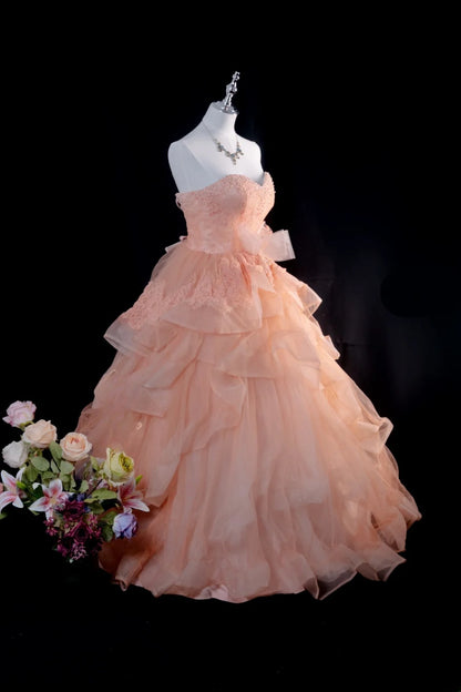 Pretty Ball Gown Blush Pink Quinceanera Dresses With Tiered For Sweet 15 Anos Celebration Birthday Formal Gown RB8789