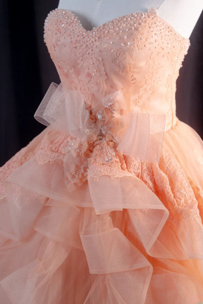 Pretty Ball Gown Blush Pink Quinceanera Dresses With Tiered For Sweet 15 Anos Celebration Birthday Formal Gown RB8789