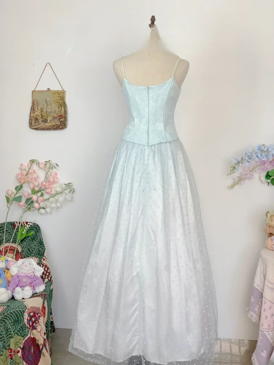 Elegant Ball Gown Spaghetti Straps Light Blue Prom Dress Floor Length Evening Party Gown RB9628