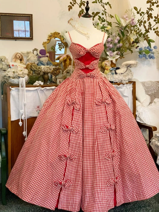 Sweet 16 Dress Ball Gown Red Plaid Spaghetti Straps Vestido De 15 Sweet Sixteen Dress RB9630