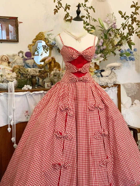 Sweet 16 Dress Ball Gown Red Plaid Spaghetti Straps Vestido De 15 Sweet Sixteen Dress RB9630