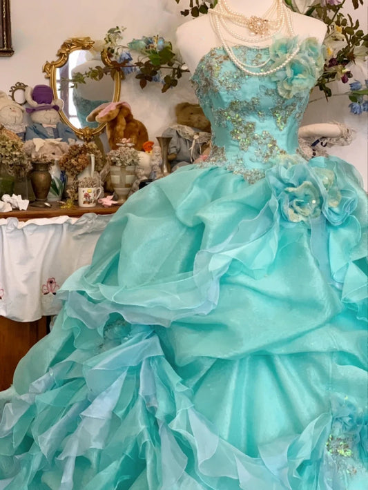 Sweet 16 Dress Ball Gown Strapless Blue Tulle With Tiered Vestido De 15 Sweet Sixteen Dress RB9631