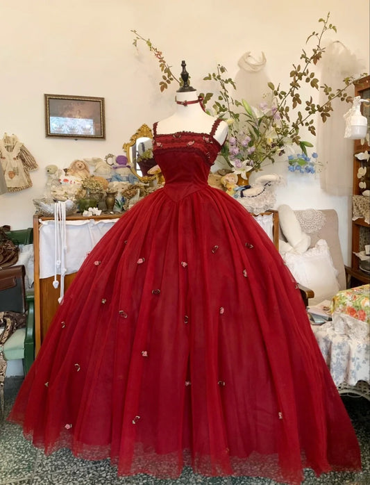 Sweet 16 Dress Ball Gown Burgundy Spaghetti Straps Vestido De 15 Sweet Sixteen Dress RB9632