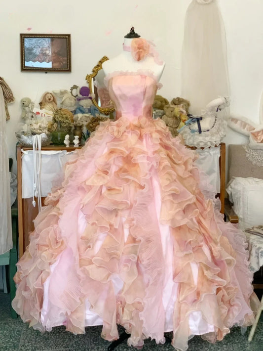 Sweet 16 Dress Ball Gown Strapless Blush Pink Tulle With Tiered Vestido De 15 Sweet Sixteen Dress RB9635