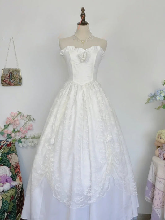 Vintage Wedding Dress Ball Gown Sweetheart Lace White Bridal Gown for Big Day RB9636