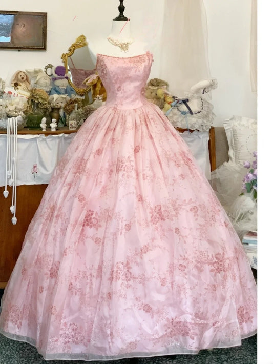Sweet 16 Dress Ball Gown Pink Lace Spaghetti Straps Vestido De 15 Sweet Sixteen Dress RB9638