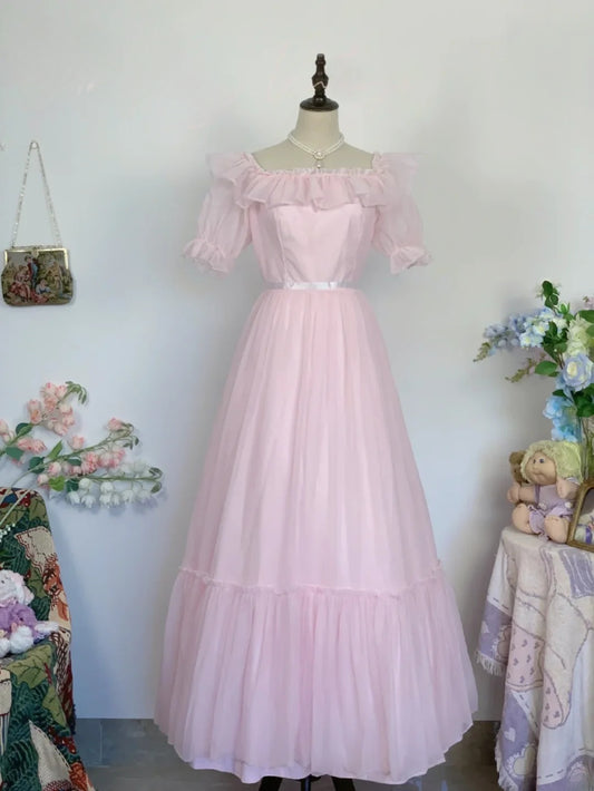Pink Prom Dress Square Neck A Line Grad Formal Gown Long Graduation Outfits For Women RB9641