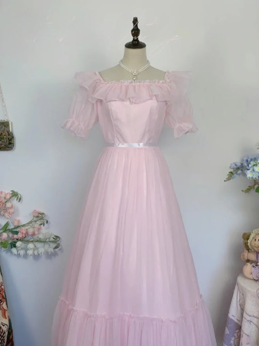 Pink Prom Dress Square Neck A Line Grad Formal Gown Long Graduation Outfits For Women RB9641