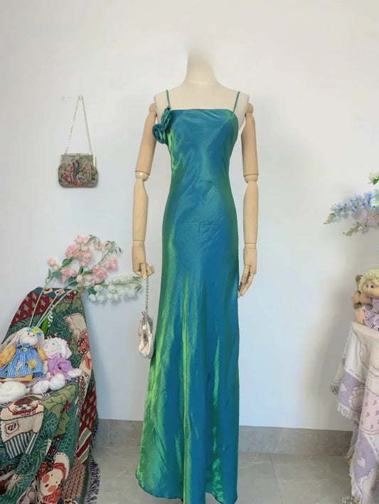Elegant Mermaid Spaghetti Straps Satin Long Prom Dress Floor Length Evening Party Gown RB9642