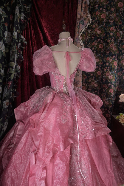 Charming Ball Gown Pink Sweetheart Quinceanera Dresses With Lace For Sweet 15 Anos Celebration Birthday Formal Gown RB8789