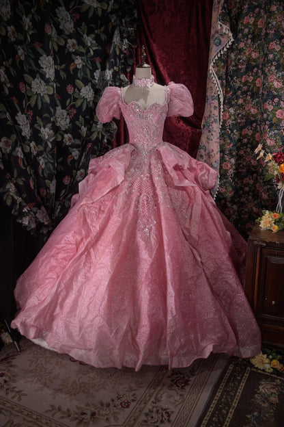 Charming Ball Gown Pink Sweetheart Quinceanera Dresses With Lace For Sweet 15 Anos Celebration Birthday Formal Gown RB8789