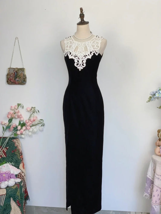 Elegant Sheath Scoop Black Tie Satin Long Prom Dress Floor Length Evening Party Gown RB9648