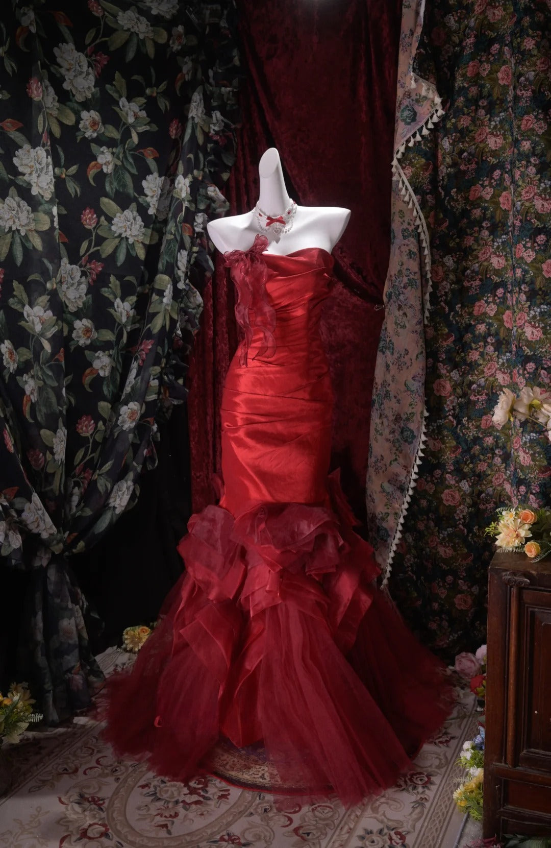 Sexy Mermaid Sweetheart Burgundy Satin Long Prom Dress Inspiration Party For Womens Formal Dresses RB8790