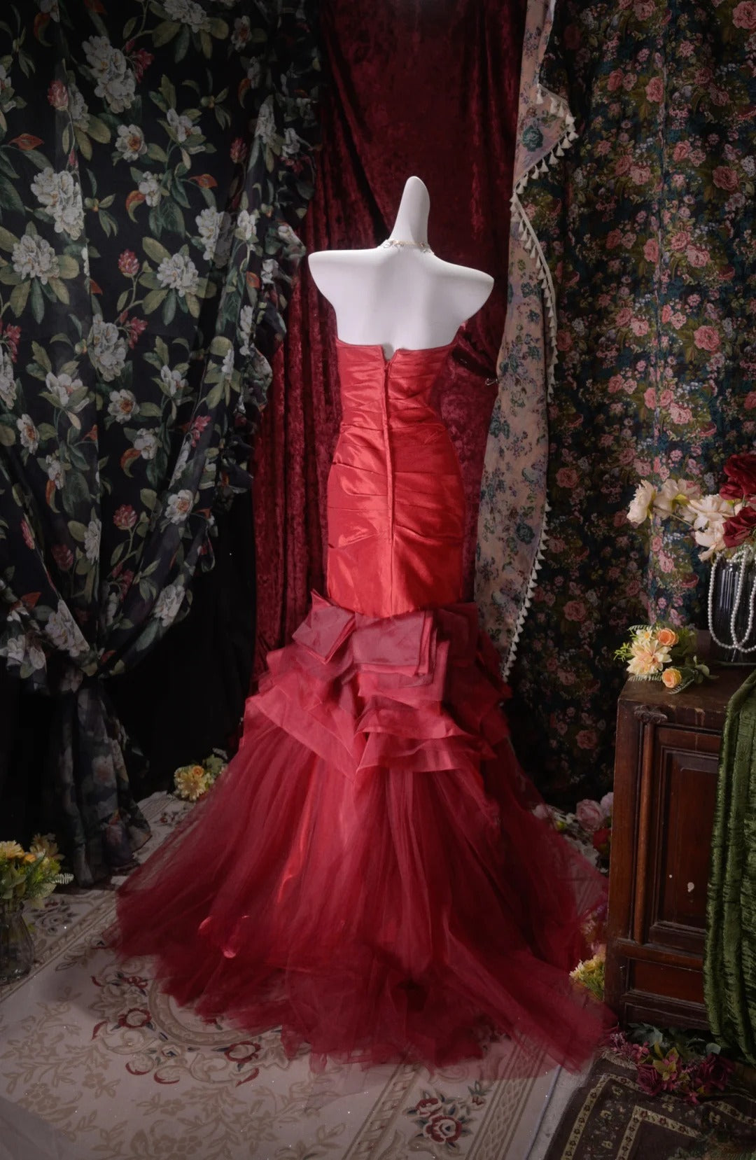 Sexy Mermaid Sweetheart Burgundy Satin Long Prom Dress Inspiration Party For Womens Formal Dresses RB8790