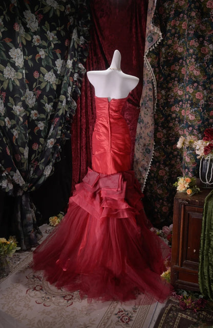 Sexy Mermaid Sweetheart Burgundy Satin Long Prom Dress Inspiration Party For Womens Formal Dresses RB8790
