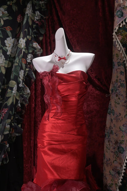 Sexy Mermaid Sweetheart Burgundy Satin Long Prom Dress Inspiration Party For Womens Formal Dresses RB8790