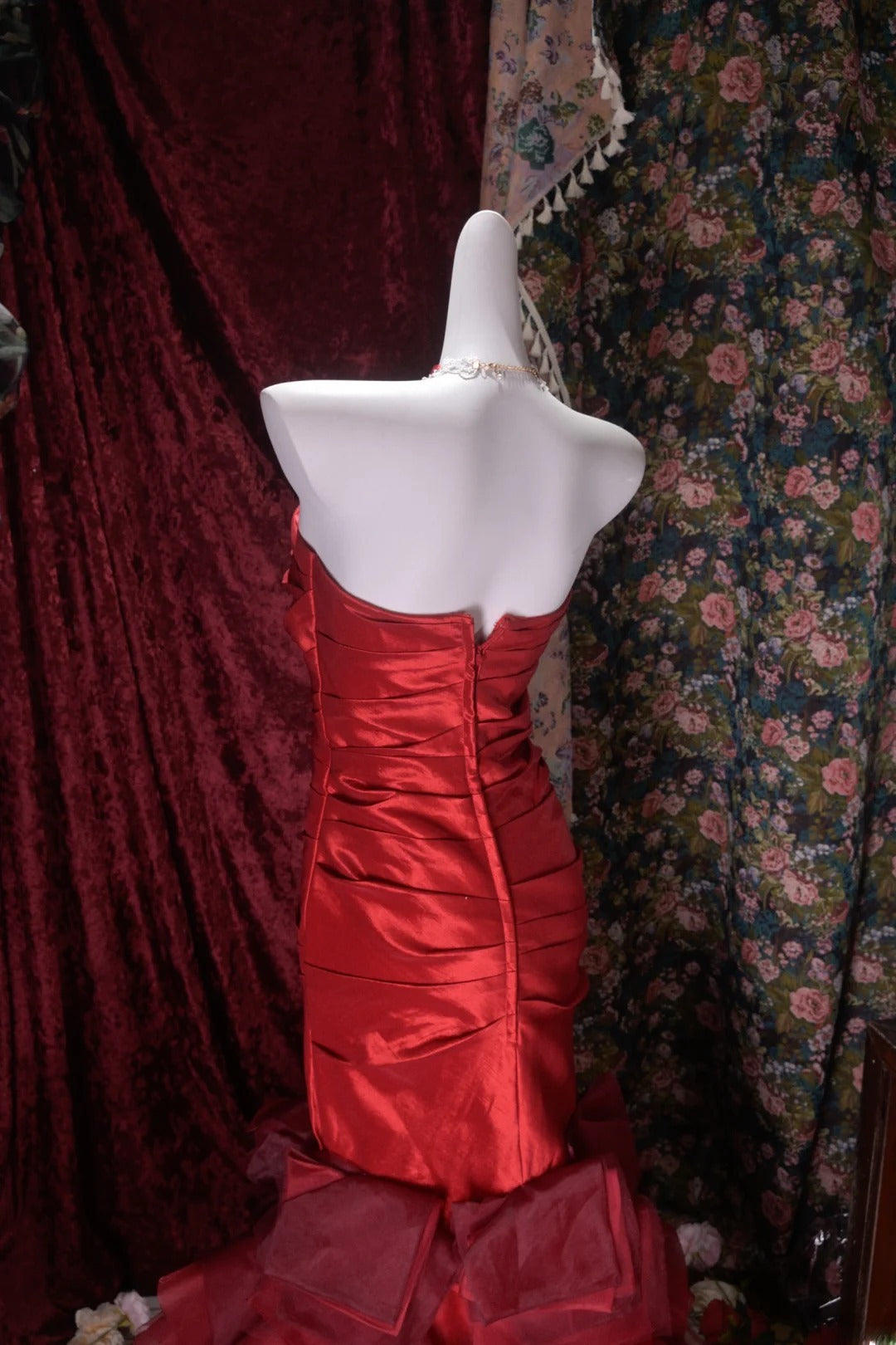 Sexy Mermaid Sweetheart Burgundy Satin Long Prom Dress Inspiration Party For Womens Formal Dresses RB8790