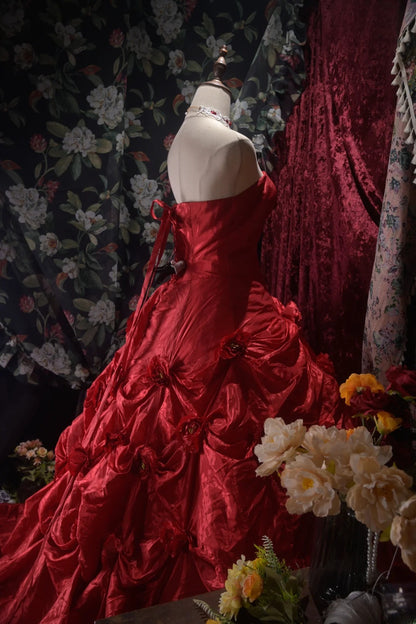 Pretty Ball Gown Burgundy Strapless Quinceanera Dresses Floral For Sweet 15 Anos Celebration Birthday Formal Gown RB8791