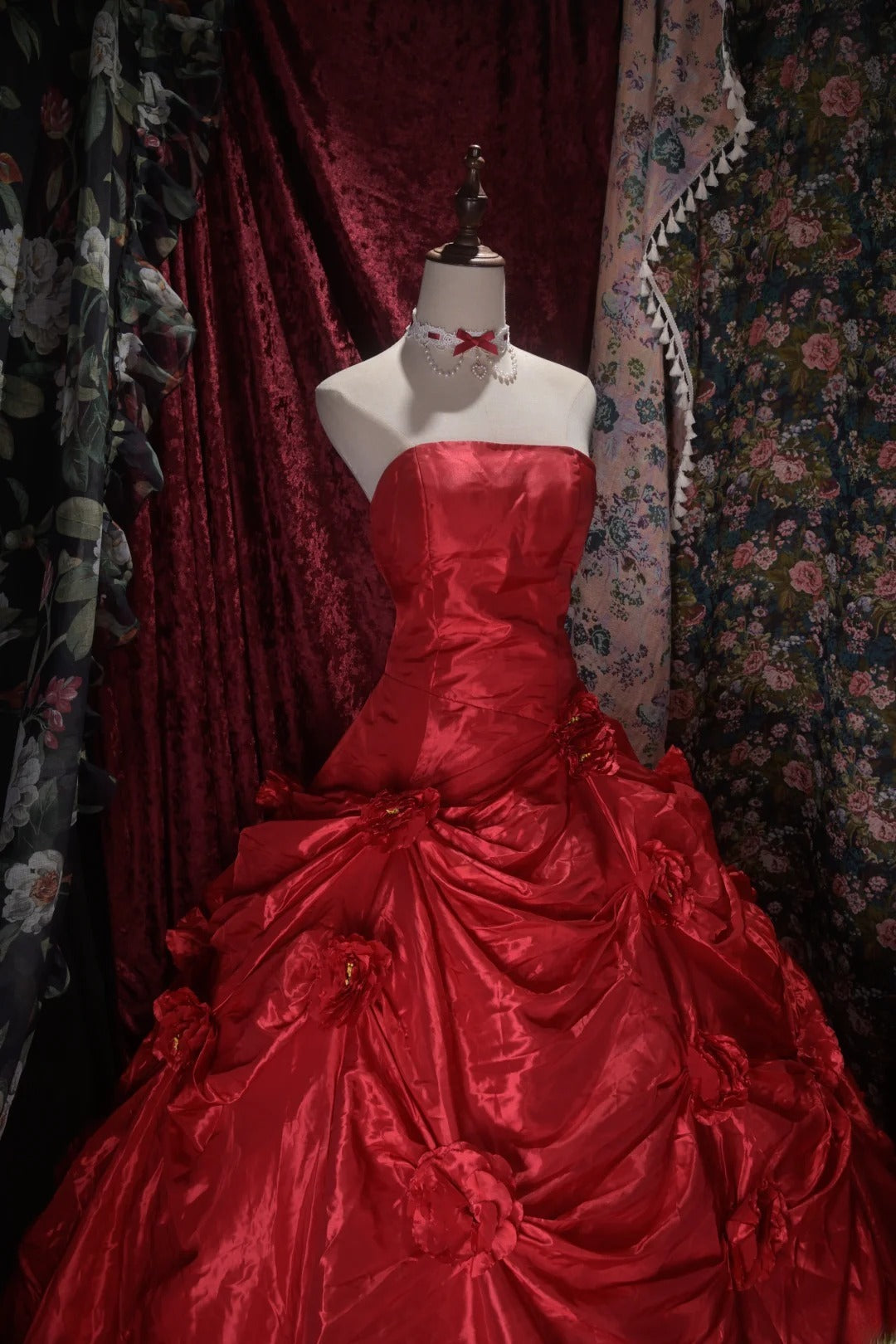 Pretty Ball Gown Burgundy Strapless Quinceanera Dresses Floral For Sweet 15 Anos Celebration Birthday Formal Gown RB8791