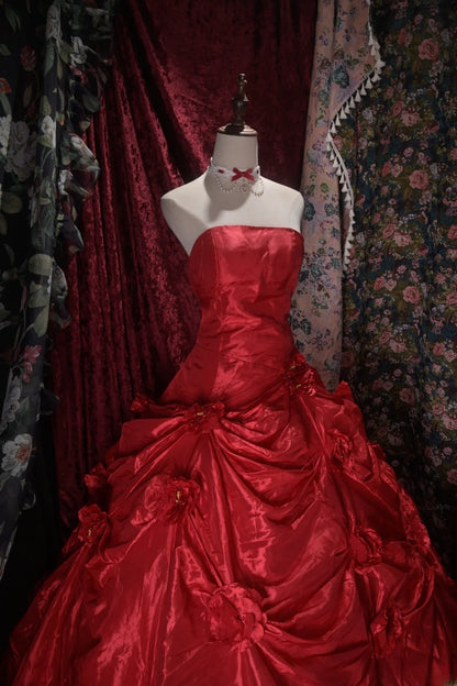 Pretty Ball Gown Burgundy Strapless Quinceanera Dresses Floral For Sweet 15 Anos Celebration Birthday Formal Gown RB8791