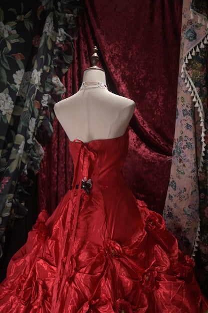 Pretty Ball Gown Burgundy Strapless Quinceanera Dresses Floral For Sweet 15 Anos Celebration Birthday Formal Gown RB8791