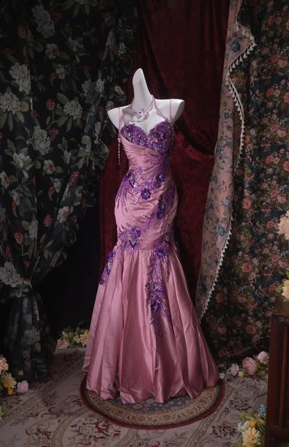 Sexy Mermaid Spaghetti Straps Pink Long Prom Dress Inspiration Party For Womens Formal Dresses RB8792
