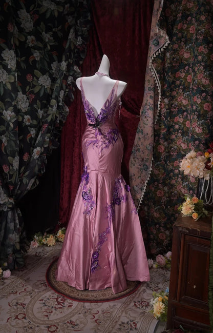 Sexy Mermaid Spaghetti Straps Pink Long Prom Dress Inspiration Party For Womens Formal Dresses RB8792