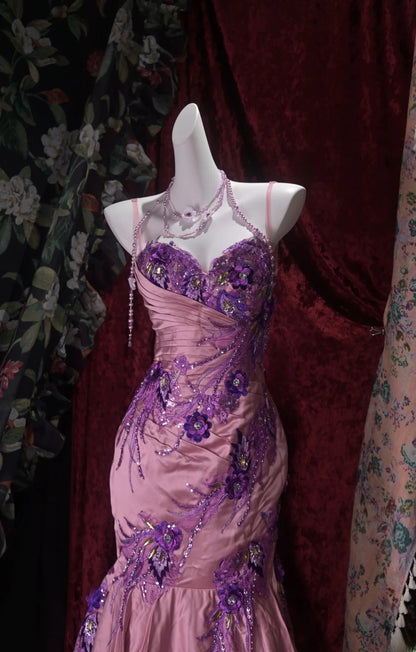 Sexy Mermaid Spaghetti Straps Pink Long Prom Dress Inspiration Party For Womens Formal Dresses RB8792