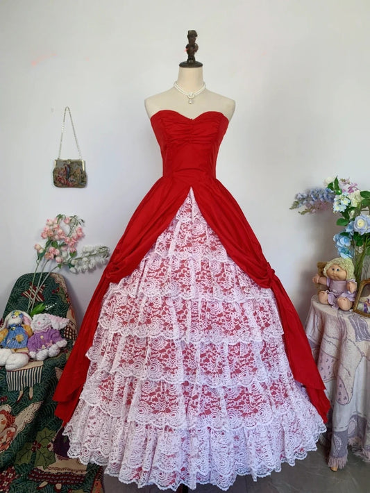 Sweet 16 Dress Ball Gown Sweetheart Red Satin With White Lace Vestido De 15 Sweet Sixteen Dress RB9657
