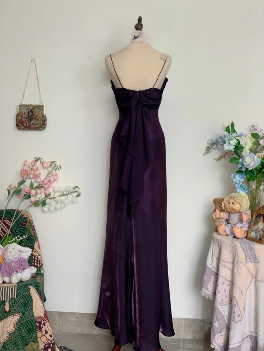 Elegant Mermaid Spaghetti Straps Purple Long Prom Dress Floor Length Evening Party Gown RB9658