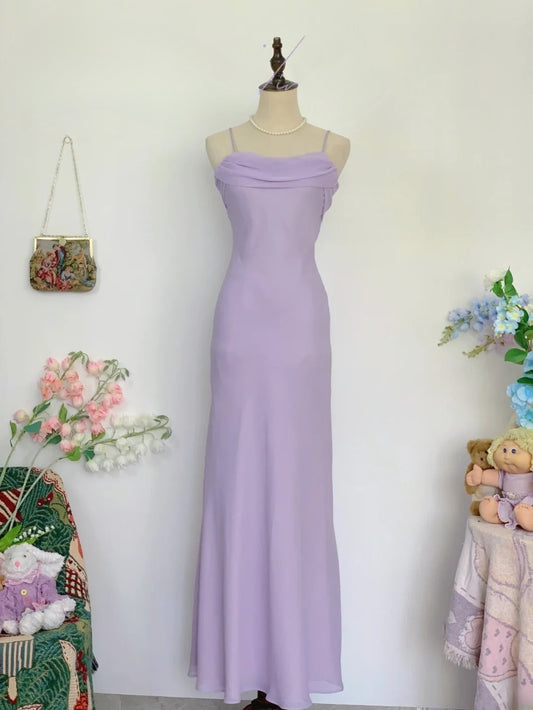 Elegant Mermaid Spaghetti Straps Lilac Chiffon Long Prom Dress Floor Length Evening Party Gown RB9659