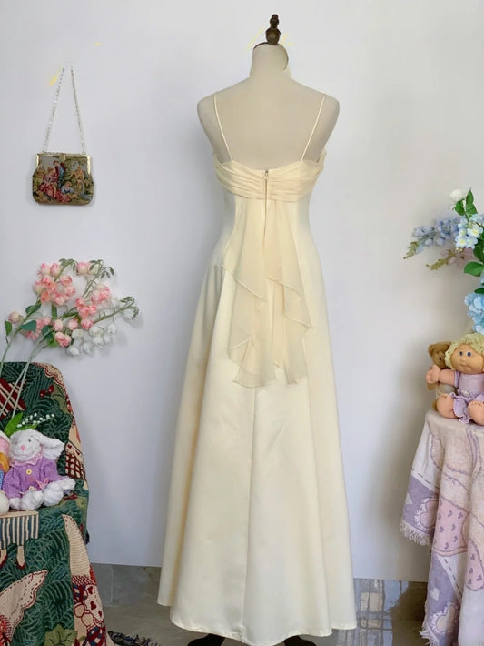 Elegant A Line Spaghetti Straps Yellow Chiffon Long Prom Dress Floor Length Evening Party Gown RB9660