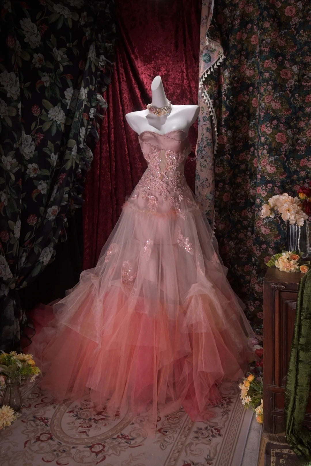 Charming Ball Gown Sweetheart Pink Tulle Quinceanera Dresses With Lace For Sweet 15 Anos Celebration Birthday Formal Gown RB8795