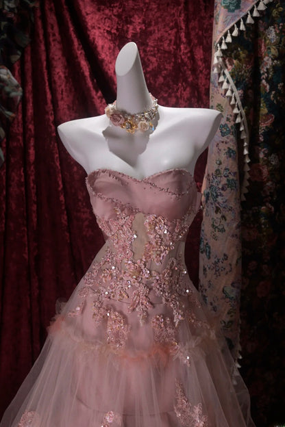 Charming Ball Gown Sweetheart Pink Tulle Quinceanera Dresses With Lace For Sweet 15 Anos Celebration Birthday Formal Gown RB8795