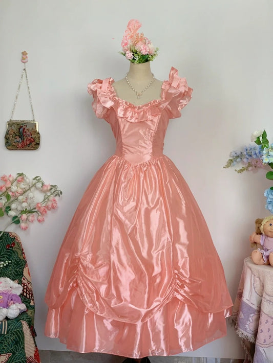 Simple Hoco Dress Ball Gown Square Neck Pink Tea Length Homecoming Party Dresses RB9665