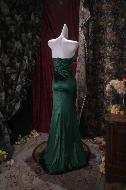 Sexy Mermaid Dark Green Satin Long Prom Dress Inspiration Party For Womens Formal Dresses RB8799