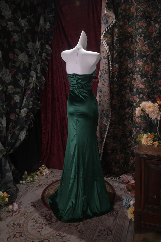 Sexy Mermaid Dark Green Satin Long Prom Dress Inspiration Party For Womens Formal Dresses RB8799