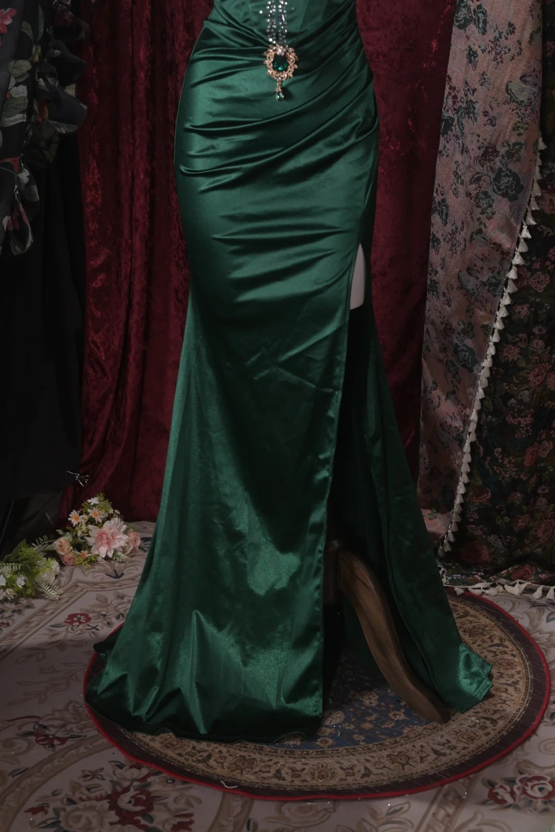 Sexy Mermaid Dark Green Satin Long Prom Dress Inspiration Party For Womens Formal Dresses RB8799