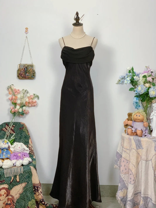Elegant Mermaid Spaghetti Straps Black Tie Long Prom Dress Floor Length Evening Party Gown RB9666