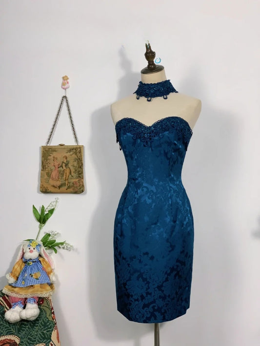 Simple Hoco Dress Sheath Sweetheart Navy Blue Short Length Homecoming Party Dresses RB9667