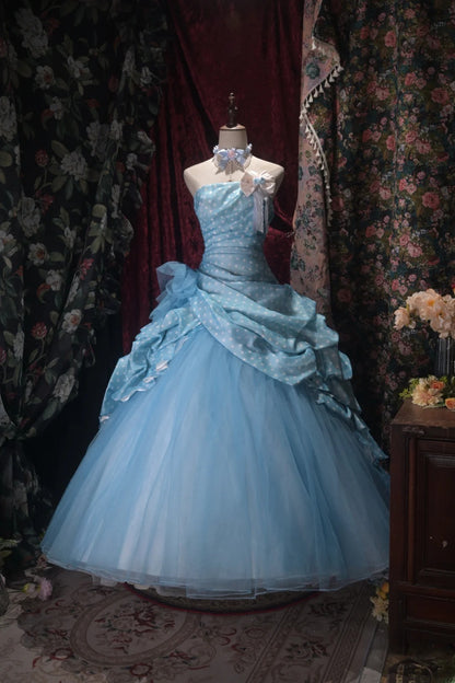 Pretty Ball Gown Strapless Blue Quinceanera Dresses With Tiered For Sweet 15 Anos Celebration Birthday Formal Gown RB8798