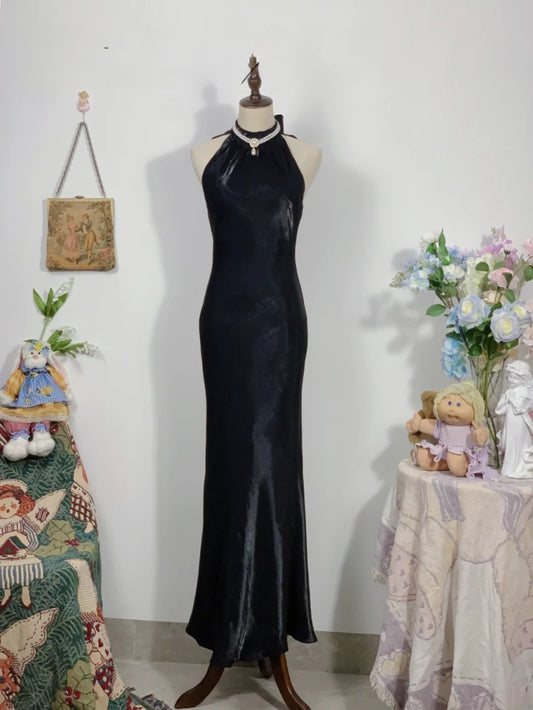 Elegant Mermaid High Neck Black Tie Long Prom Dress Floor Length Evening Party Gown RB9668