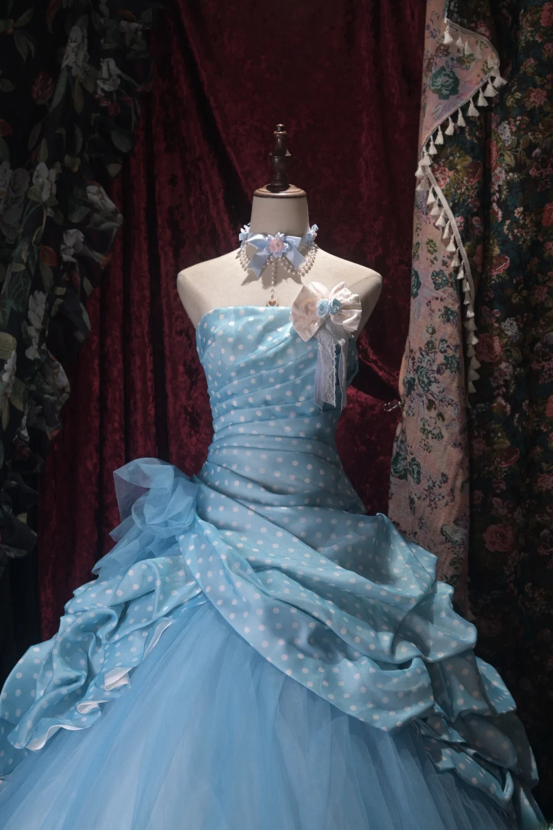 Pretty Ball Gown Strapless Blue Quinceanera Dresses With Tiered For Sweet 15 Anos Celebration Birthday Formal Gown RB8798