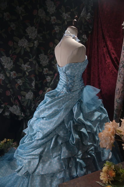 Pretty Ball Gown Strapless Blue Quinceanera Dresses With Tiered For Sweet 15 Anos Celebration Birthday Formal Gown RB8798