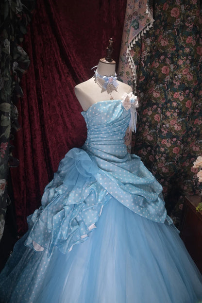 Pretty Ball Gown Strapless Blue Quinceanera Dresses With Tiered For Sweet 15 Anos Celebration Birthday Formal Gown RB8798